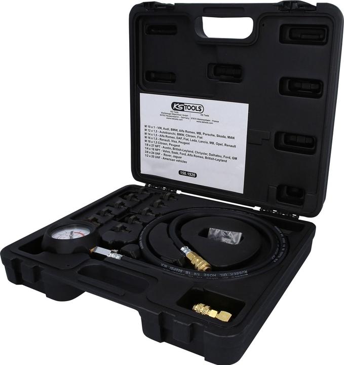 Image du produit KS Tools Jauge de pression d'huile avec adaptateur, 12 pcs, 0-10bar