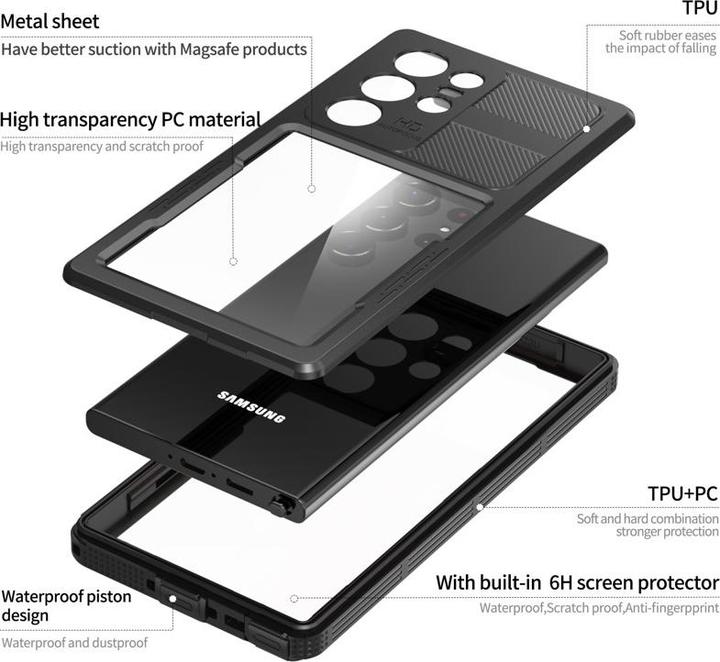 Produktbild Redpepper Samsung Galaxy S23 Ultra - IP68 Mars Series Wasserdichtes Outdoor Case, schwarz (Samsung Galaxy S23 Ultra)