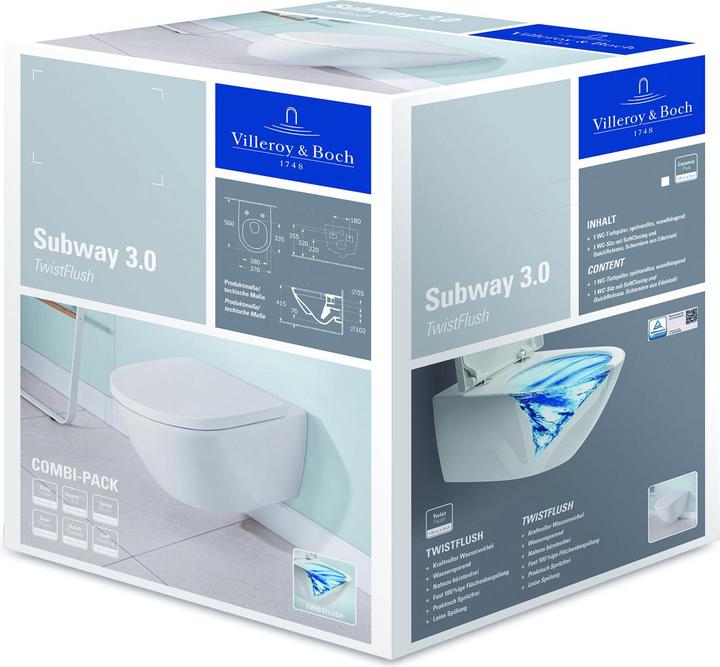 Villeroy & Boch V&B Combipack SUBWAY 3,0 m WWC diep TwistFlush en WC-zitting wit