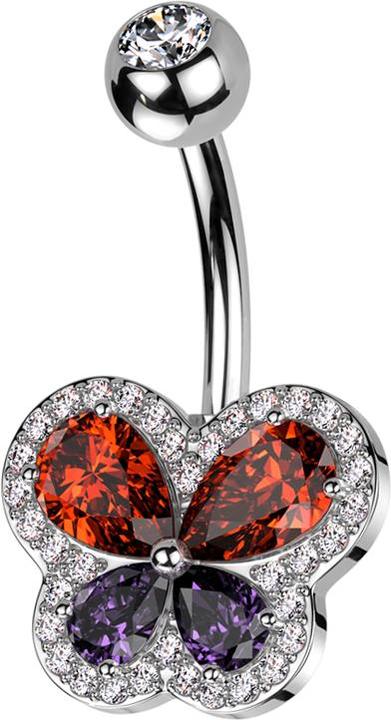 Star Piercing Banane silber mit Kugel silber Kristall silber und Schmetterling (Messing, Chirurgenstahl 316L)