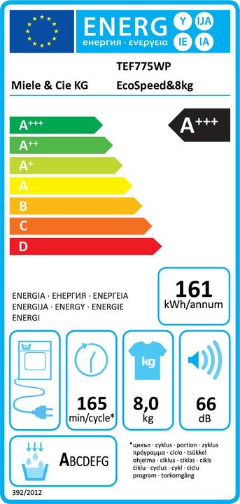 Etichetta energetica Miele TEF775WP EcoSpeed (8 kg, A sinistra)