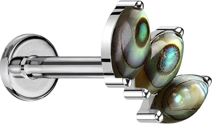 Actual product image Star Piercing Micro Labret Innengewinde silber drei Ovale Abalone (without brass, Titanium G23, Organic)