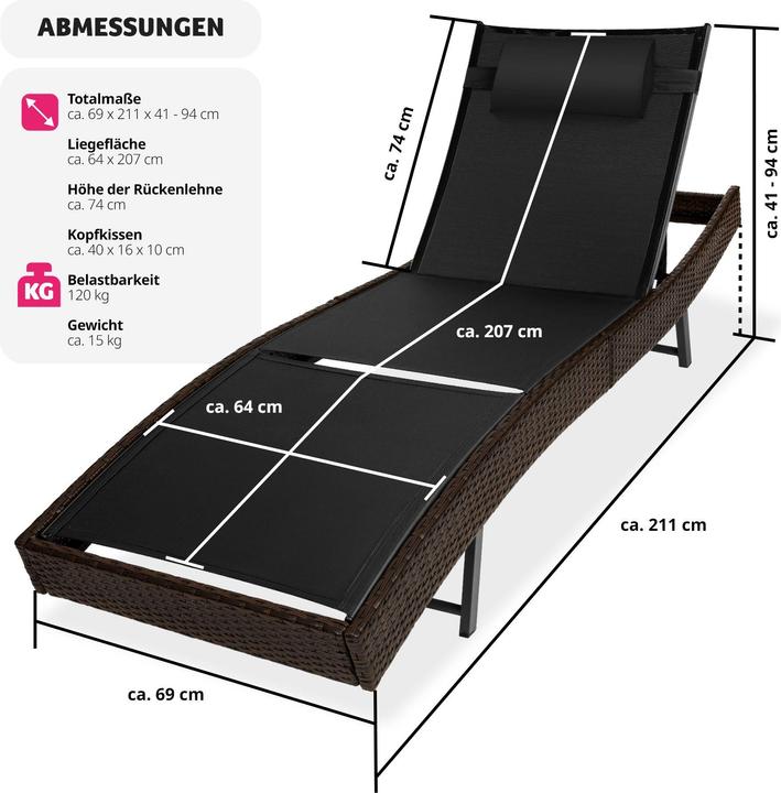 Produktbild tectake Rattan Sonnenliege Moana (211 cm)