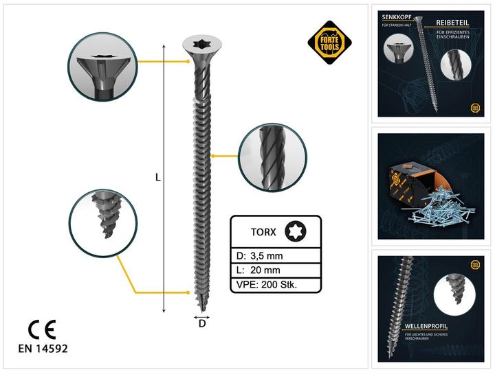 Actual product image Forte tools CHIPBOARD SCR T15 3.5X20 WHITE ZN(200) (200 Screws per piece)