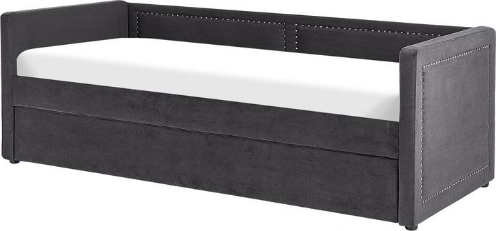 Actual product image Beliani Daybed extendable corduroy dark grey slatted frame 90 x 200 cm MIMIZAN (90 x 200 cm)