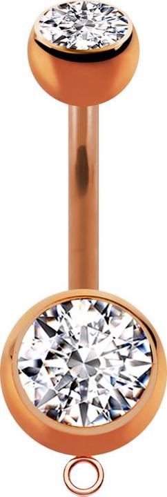 Star Piercing Banane rosegold mit zwei Kugeln Kristall silber und Ring für Anhänger (ohne Messing, Chirurgenstahl 316L)