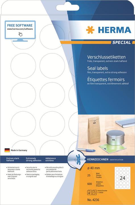 Produktbild HERMA Verschlussetiketten A4