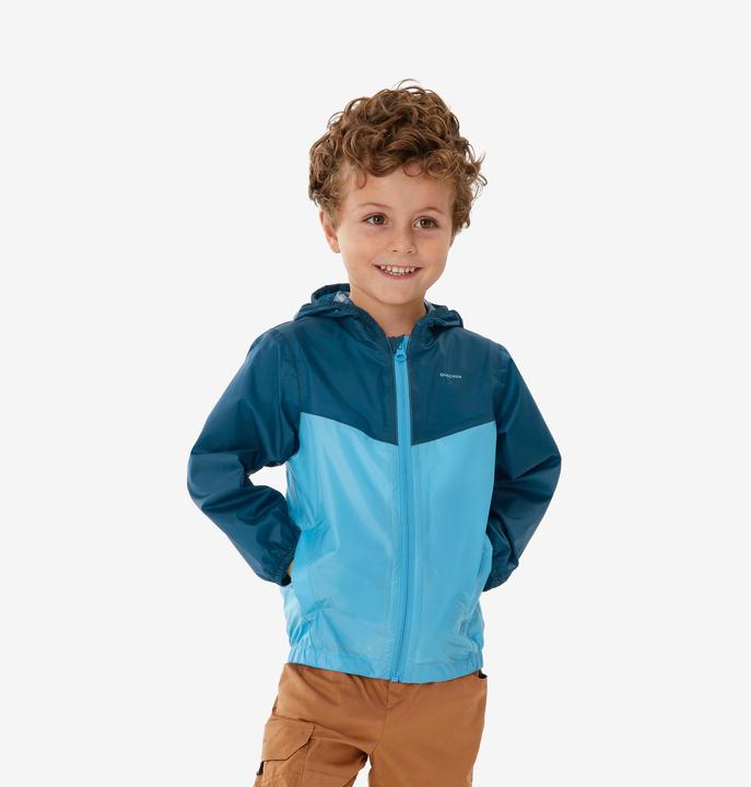 Quechua Kids’ waterproof hiking jacket with zip, 2-6 years, MH100 - Blue