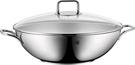 Productafbeelding WMF Wok Set 4st Wok Pan 36cm 4,5l Glazen Deksel Inductie Roestvrij Staal (36 cm, Wokpan, Roestvrij staal)