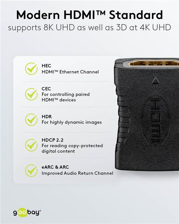 Immagine prodotto Goobay Adattatore HDMI, accoppiamento, placcato oro 8K@60HZ (HDMI)
