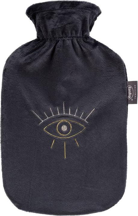 Fashy Wärmflasche 2l Flauschbezug schwarz Stickerei Auge (2 l)