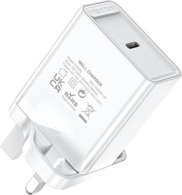 Immagine prodotto Vention Caricatore da parete USB-C FADW0-UK (20 W) UK Bianco (20 W)