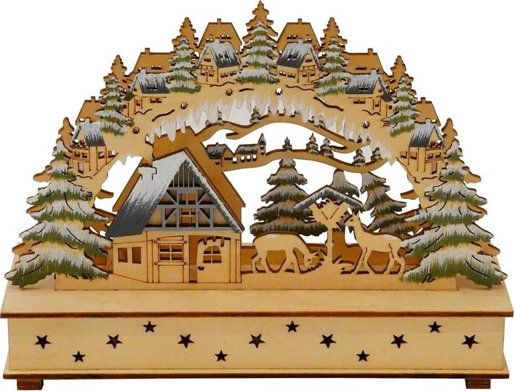 HTI-Living Illuminated LED forest house with deer at the feeding trough