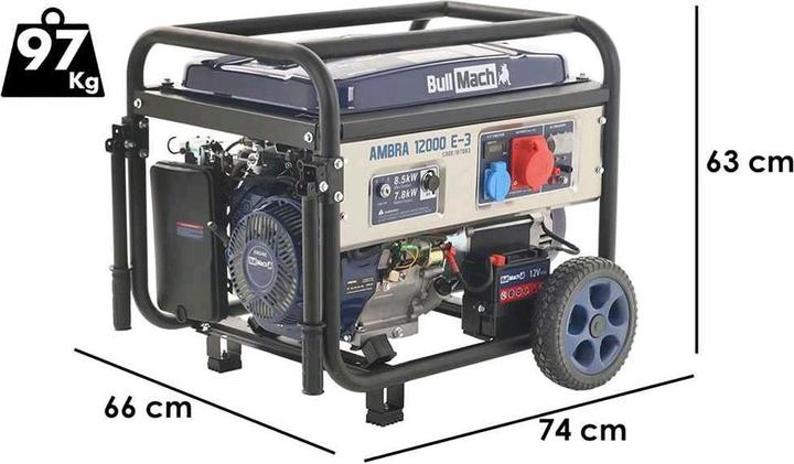 Actual product image BullMach AMBRA 12000 E3 petrol generator with wheels 85 kW continuous output 7.8 kW three-phase (9193.73 W, 28 l)