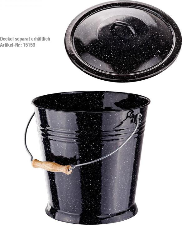 Image du produit Dema Emaille Kamin Ascheeimer Kohleneimer Eimer 10 L schwarz emailliert Holz Henkel