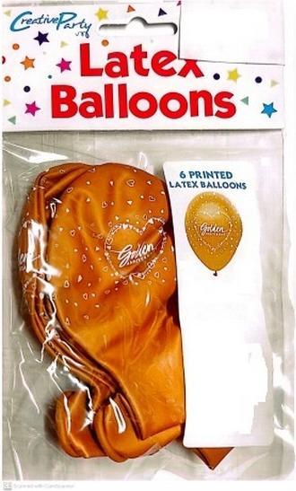 Actual product image Creative Party Latex Hearts Golden (50th) Wedding Anniversary Balloons (Pack of 6) (6 x)