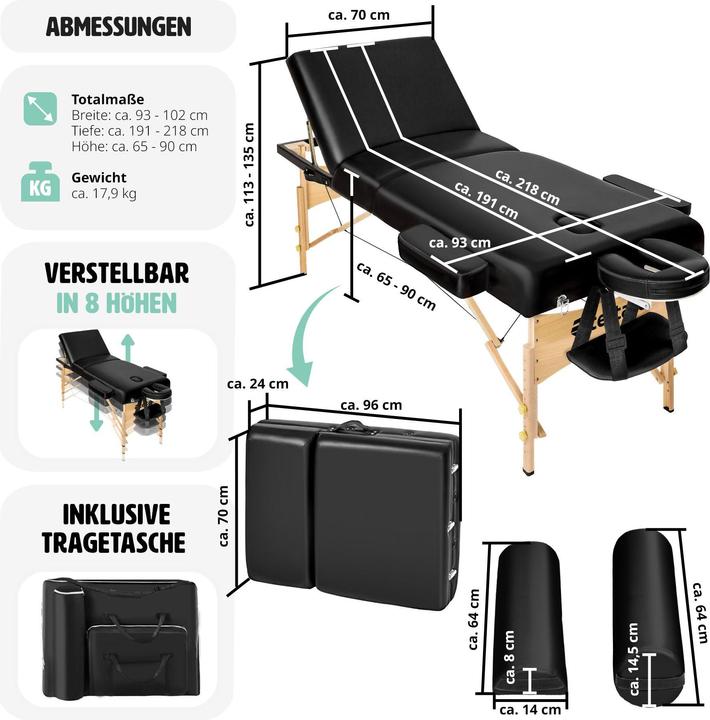 Actual product image tectake 3-zone massage table set Somwang with 7.5cm padding, castors and wooden frame