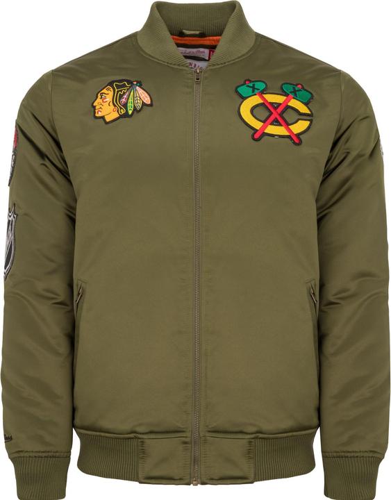 Mitchell & Ness M&N Satin Bomber Jacke - PATCHES Chicago Blackhawks - S (S)