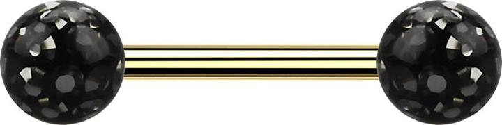 Star Piercing Barbell vergoldet mit zwei Kristallkugeln schwarz Epoxy Schutzschicht (Titan G23, ohne Messing)