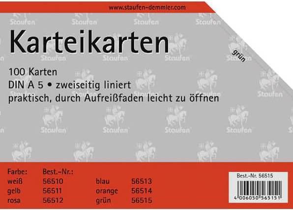 Produktbild Staufen Karteikarte A5 liniert 7mm grün (A5, 180 g/m², 100 x)