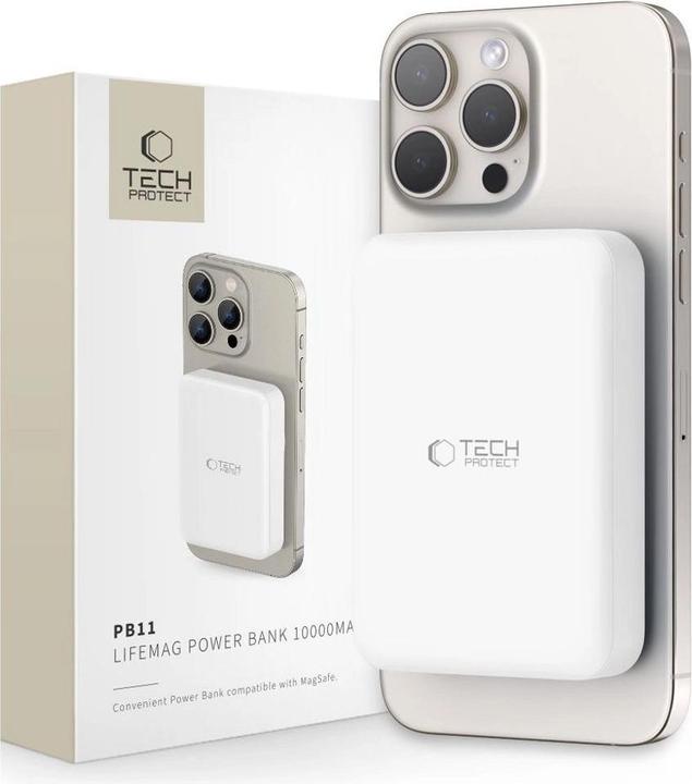 Immagine prodotto Tech-Protect LifeMag PB11 Powerbank con porta USB-C MagSafe 10000mAh 15W - bianco + cavo USB-C (10000 mAh, 15 W)