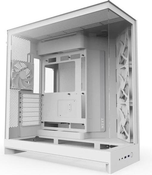 Produktbild NZXT H9 Flow (2025) All White Midi Tower ATX Gaming Gehäuse weiss mit Glasfenster (ATX)