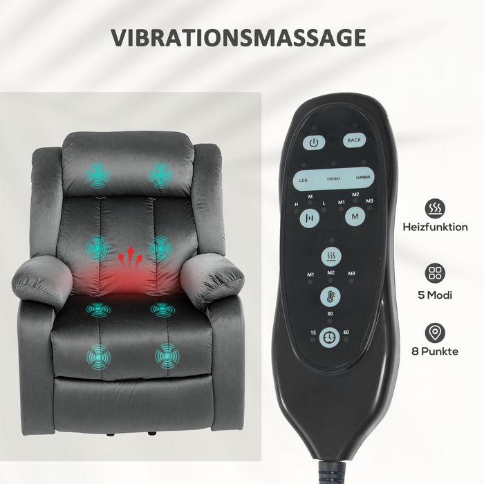 Produktbild Swisshandel24 Fernsehsessel mit Aufstehhilfe Relaxsessel mit Liegefunktion, Vibrationsmassage, dunkelgrau