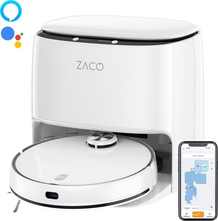 Zaco M1S - Robotstofzuiger met wisfunctie en laser met zelfreinigend laadstation - wit (Stofzuigrobot)