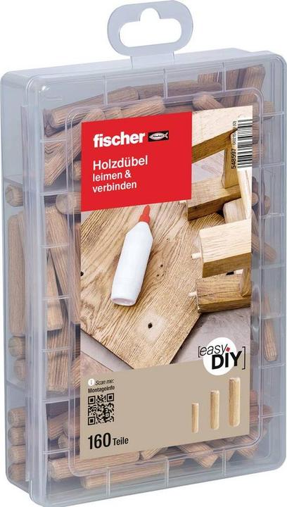 Produktbild Fischer Praktische Helfer Leimen & Verbinden, Sortimentbox mit 160 Holzdübeln, Set für sichere Verbi (1 Stk.)