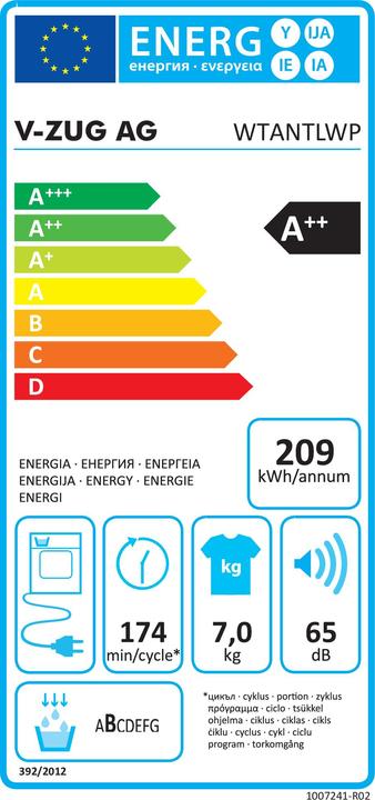 Energie-Label V-Zug Adorina TL WP (7 kg, Links, Rechts)
