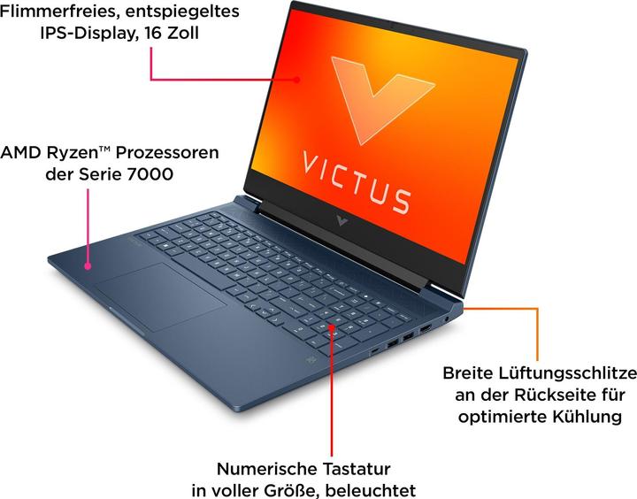 Produktbild HP Victus 16-s0183ng (16.10", AMD Ryzen 7 7840HS, 32 GB, 1000 GB, DE)