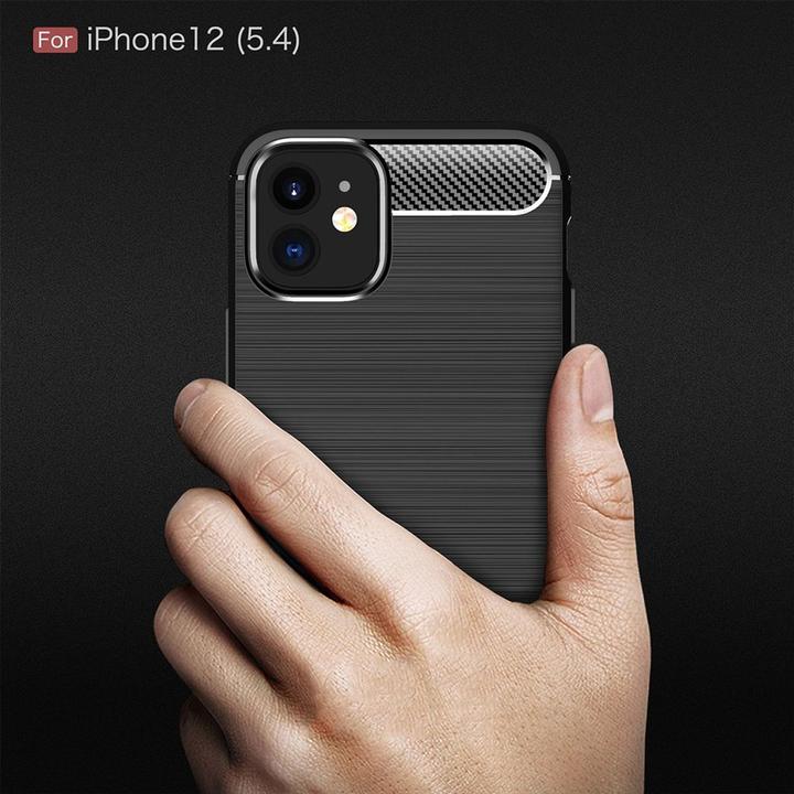 Produktbild König Design Hülle Handy Schutz für Apple iPhone 12 Mini Case Cover Bumper Carbon Optik Blau (Apple iPhone 12 mini)
