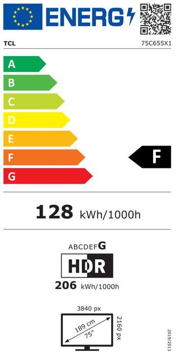 Energy Label TCL 75C655 (75", QLED, 4K, 2024)