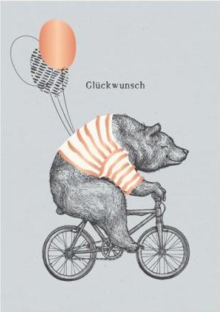 Produktbild Postkarte Vintage Art bedruckt mit Illustration Bär auf Fahrrad