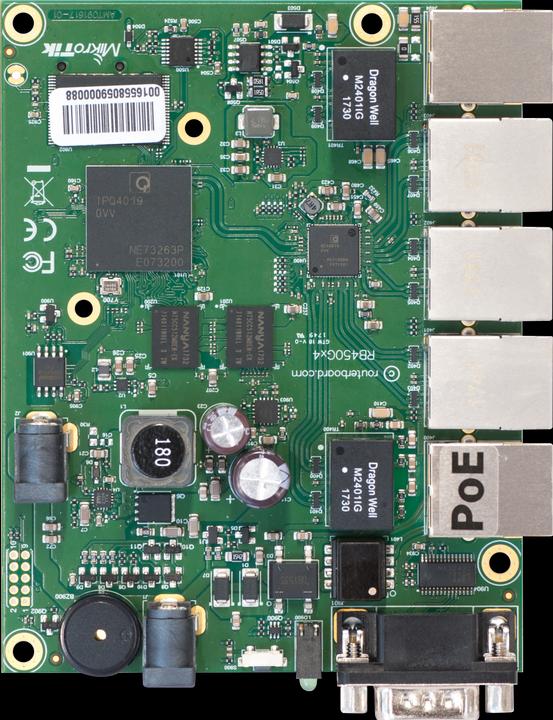 Actual product image MikroTik RB450Gx4, RouterBOARD 450Gx4 with four core 716MHz Atheros CPU, 1 GB RAM