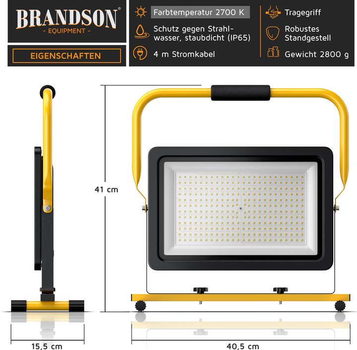 Produktbild Brandson Baustrahler LED, 150 Watt, Warmweiss, Arbeitsscheinwerfer, Bauscheinwerfer, Arbeitsleuchte (12000 lm)