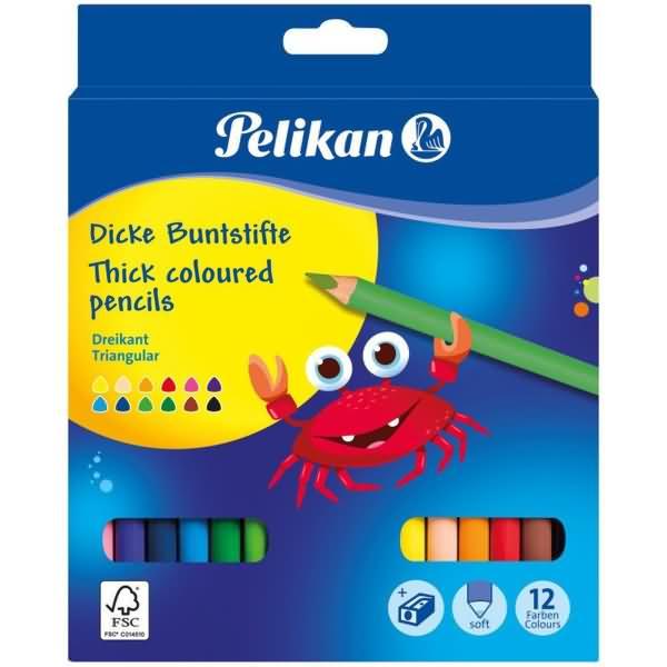 Actual product image Pelikan Crayons Jumbo triangular (Light green, Dark Blue, Orange, Dark green, Violet, Red, Skin colour, Black, Yellow, Pink, Light blue, Brown, 12 x)