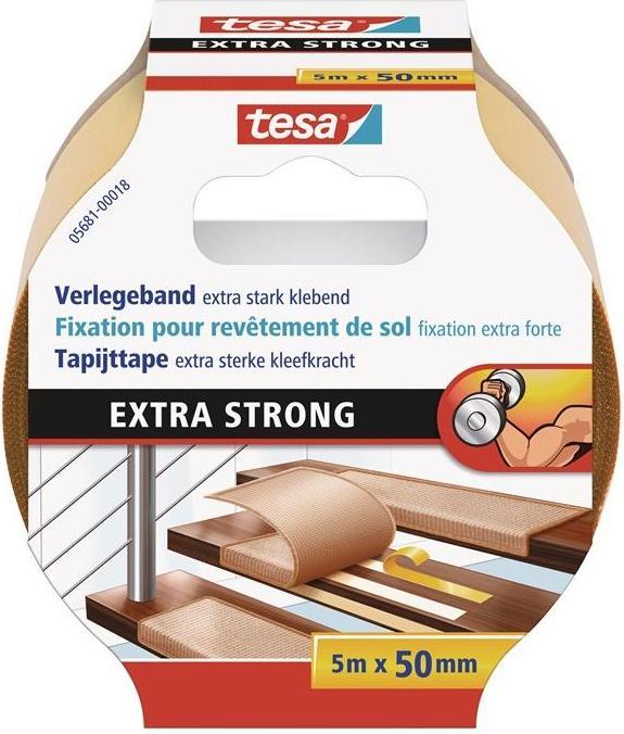 Produktbild tesa Verlegeband EXTRA STRONG, doppelseitiges Klebeband zum Verlegen von Teppich und PVC-Belag (50 mm)
