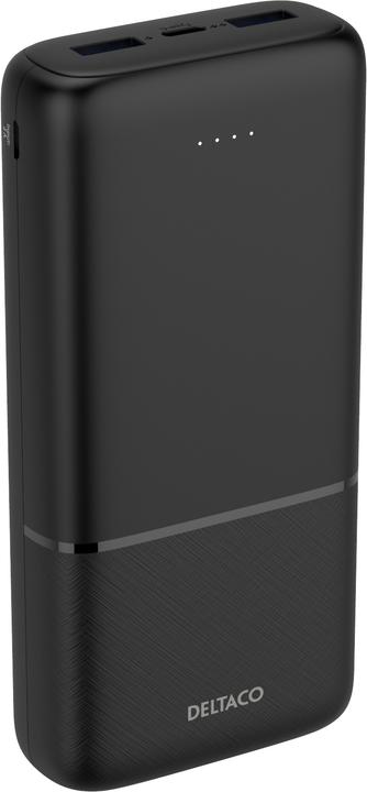 Actual product image Deltaco Powerbank with fast charging, 3 ports, 2x USB-A 18W, 1x USB-C PD 20W, 20,000 mAh black (20000 mAh, 20 W)