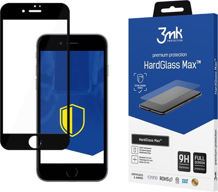 3MK HardGlass Max iPhone 8 Plus czarny black, FullScreen Glass (1 Stück, Apple iPhone 8 Plus)