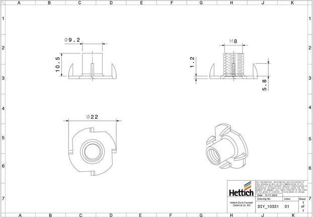 Actual product image Hettich Einschlag-Mutter M8 (M8)