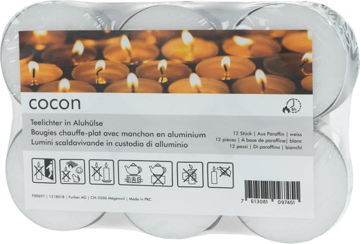 Produktbild Cocon Teelichter gross in Aluhülse 12 Stück, Weiss (12 Stk.)