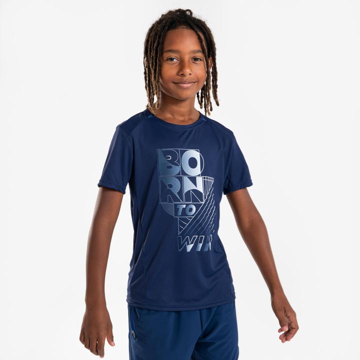 Kiprun Laufshirt kurzarm Kinder atmungsaktiv - 500 Dry+ marineblau/grau