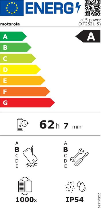 Energie-Label Motorola Moto G15 Power (256 GB, Green, 6.72", Dual SIM, 50 Mpx, 4G)