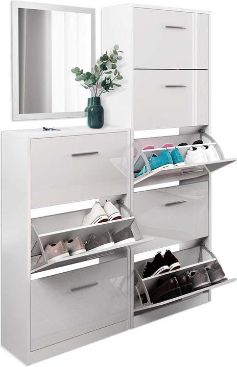 Actual product image Vicco Gizmo shoe trolley, white high gloss/white, set with mirror (45 x 60 x 2 cm, 59 x 170 x 22 cm, 59 x 105 x 22 cm)