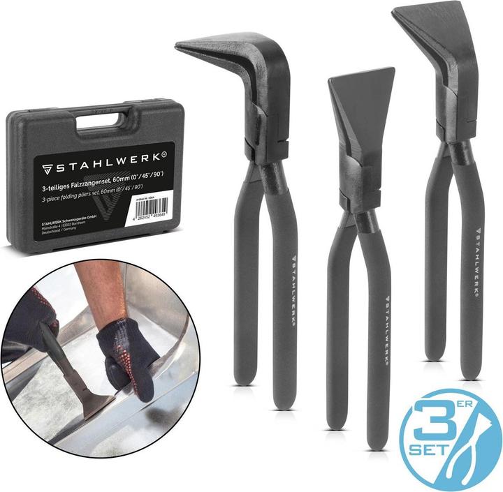 Produktbild Stahlwerk Falzzangen Set 0° 45° 90° Abkantzange Blechzange Biegezange 60 mm