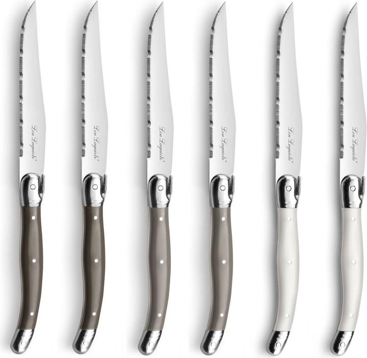 Lou laguiole TRADITION Steakmesser Set, 6-teilig, 3-farbig (perle, pfeffer, taupe) (6 Stück, Messer)