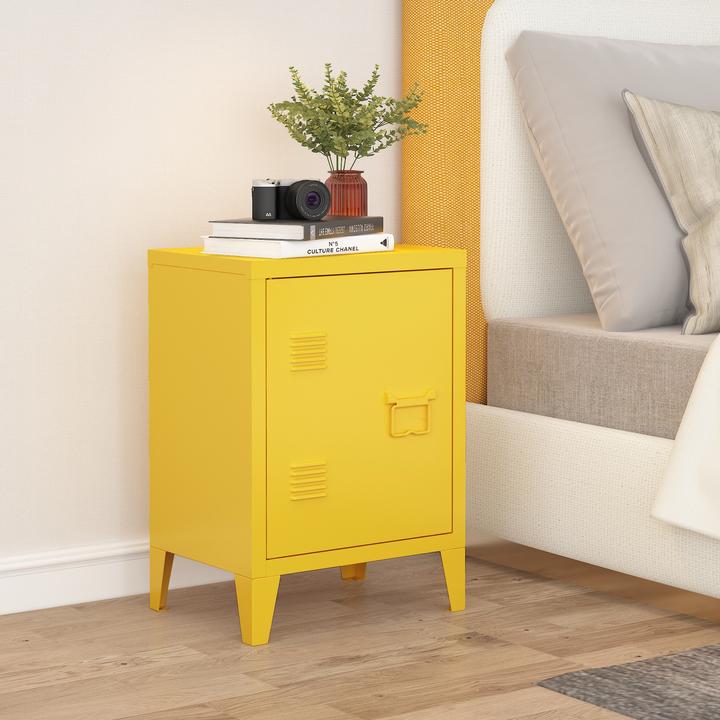 Actual product image En.Casa Nachtschrank Inari Türgriff rechts Stahl Gelb