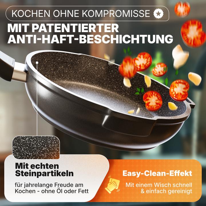 Actual product image Stoneline Future 8-piece pot set with strainer lids, coated pots, pans Induction suitable (24 cm, Pot, Frying pan, Saucepan, Casserole + Stewpot, Cast aluminium)