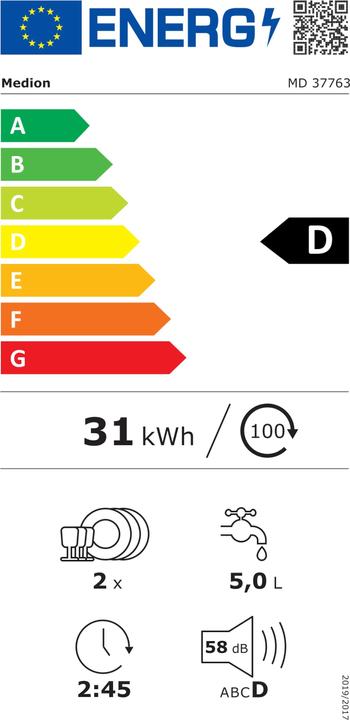 Label énergétique Medion Lave-vaisselle DWT20 (MD37763)